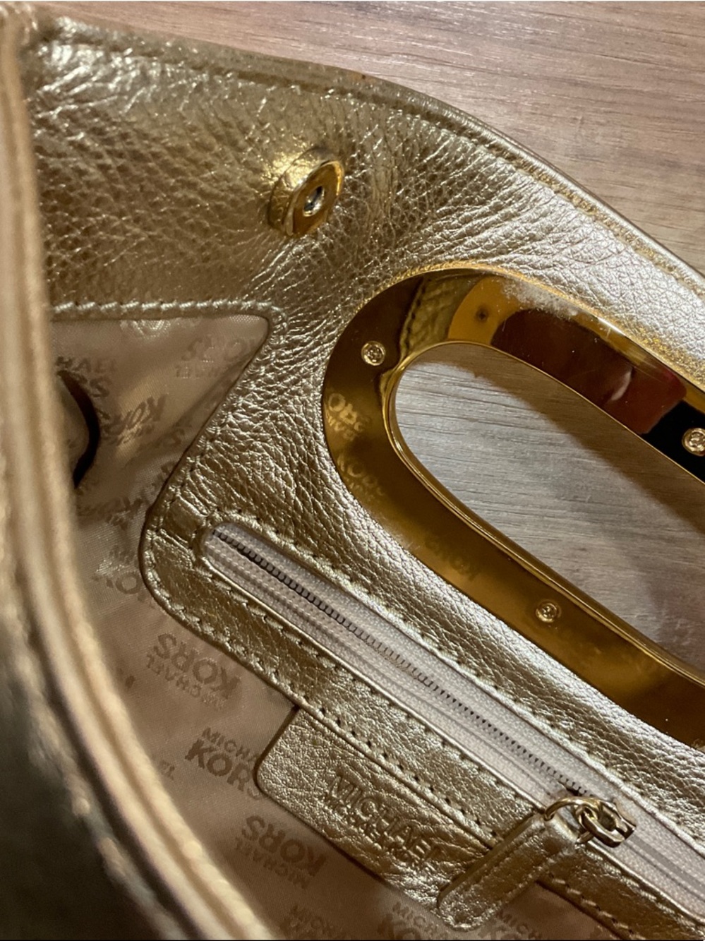 Michael Kors Metallic Gold Leather Clutch with Gold Handle - Picture 3 of 3